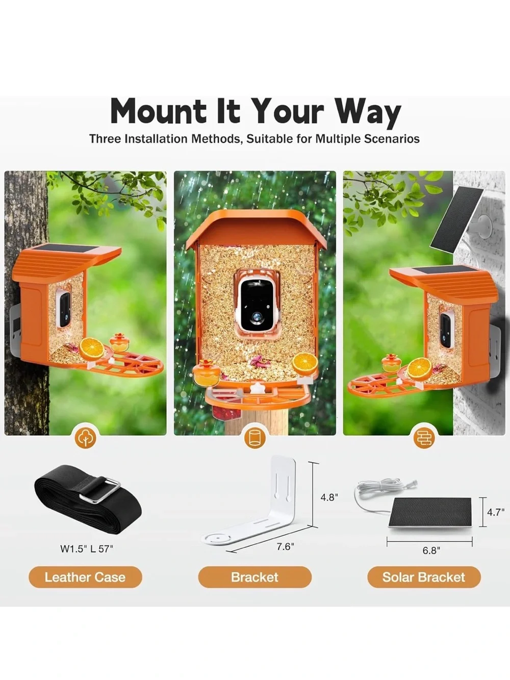 Saimand Brand New Orange Smart Bird Feeder with Camera and Solar Panel